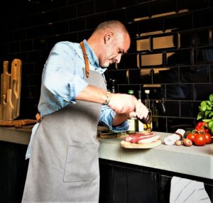 washed canvas apron grey