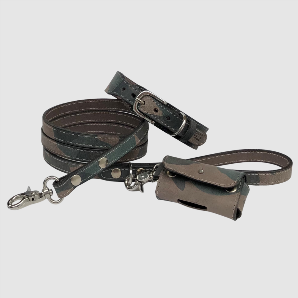 leather leash and collar camo dark