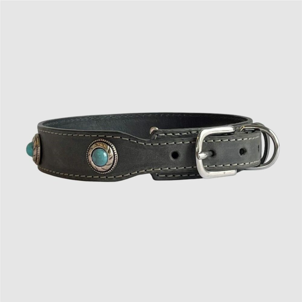 leather collar with stones anthracite