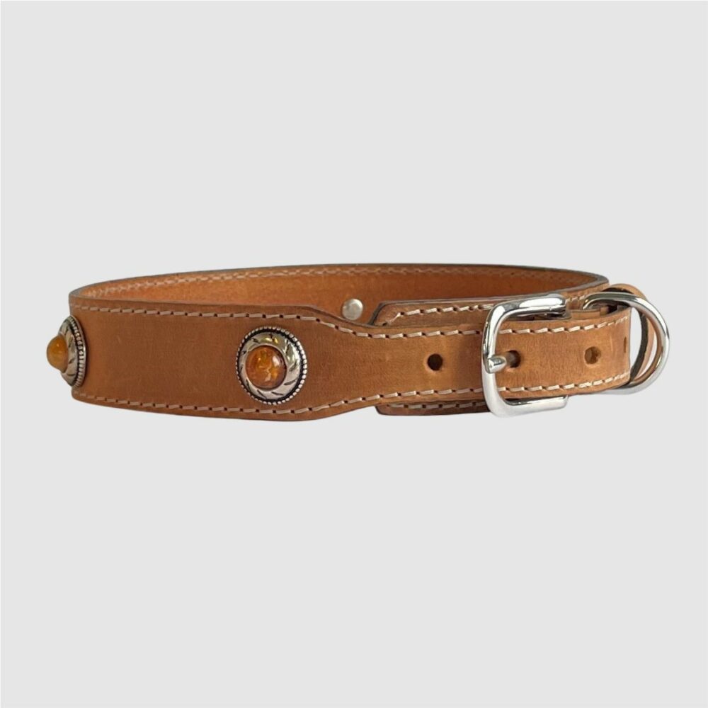 leather collar with stones cognac