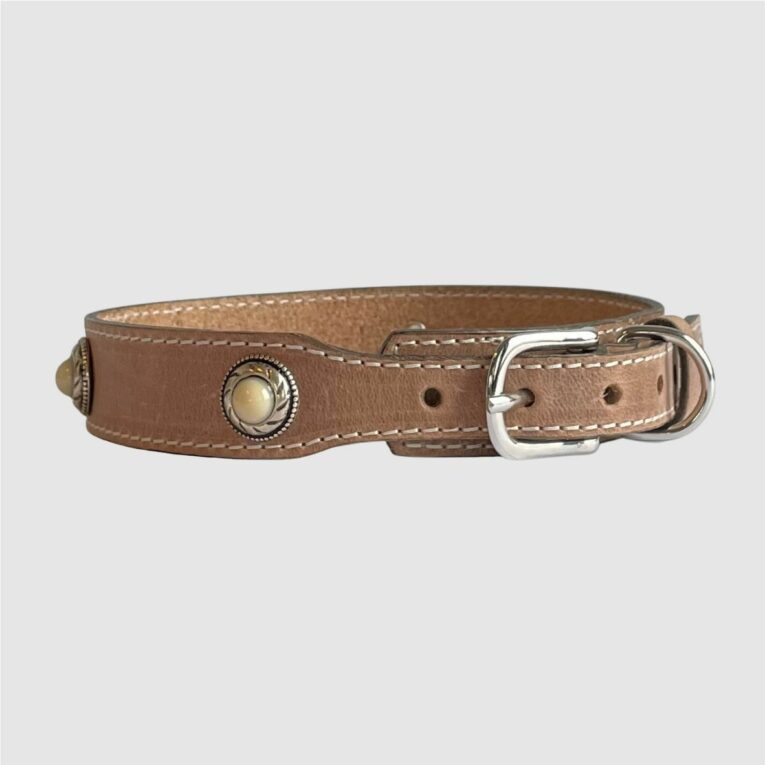 leather collar with stones beige