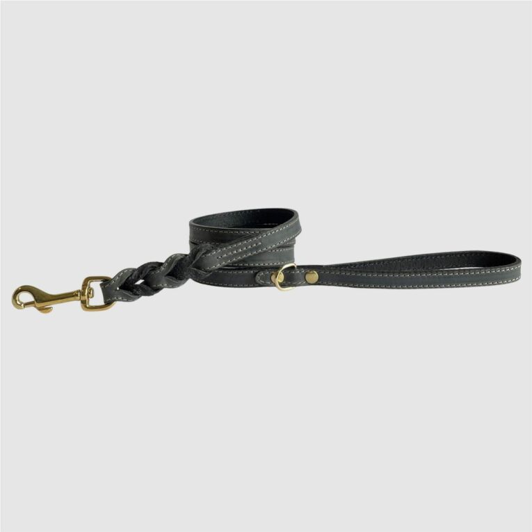 leather braided dog leash anthracite