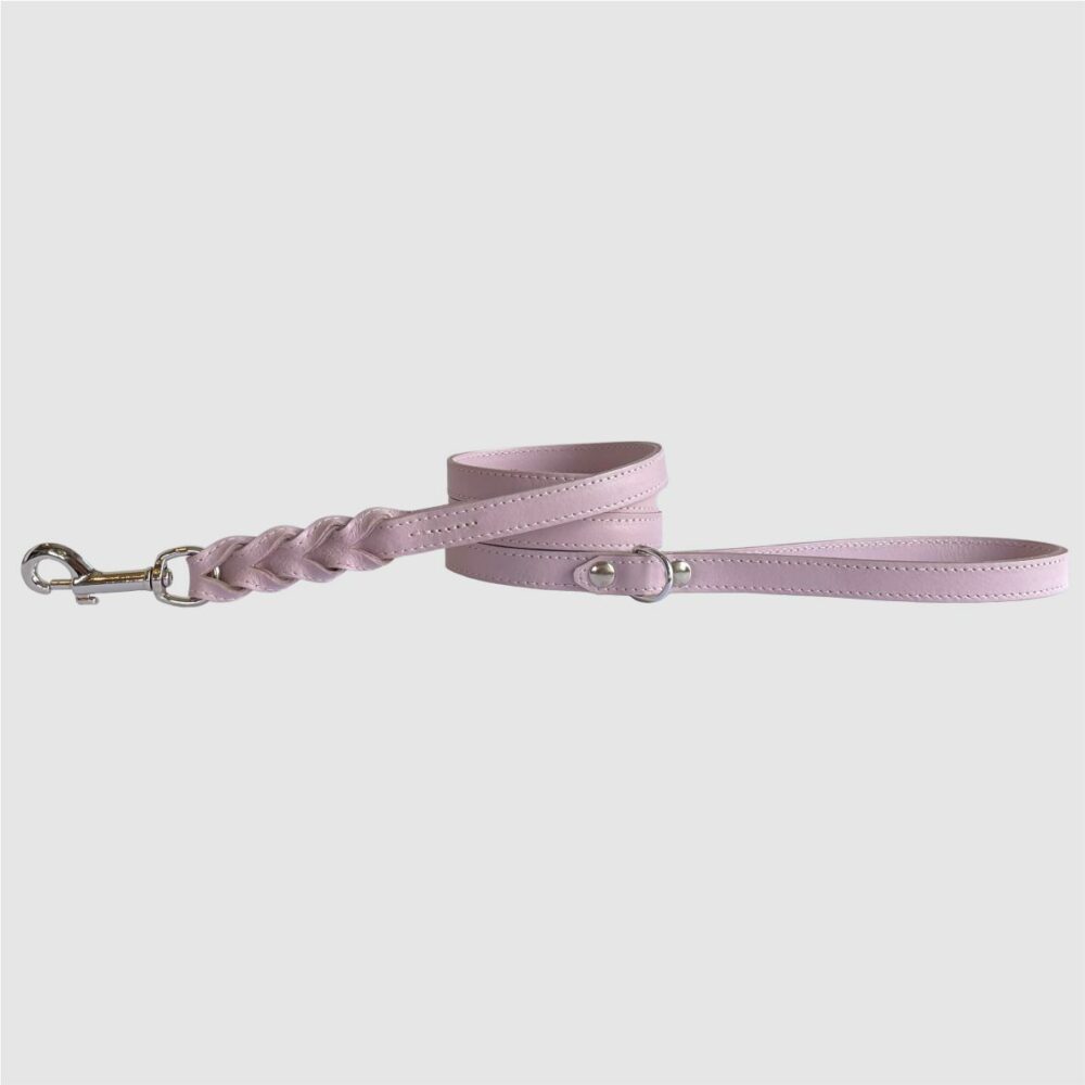 leather braided dog leash ash pink