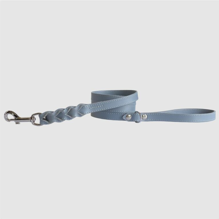 leather braided dog leash blue