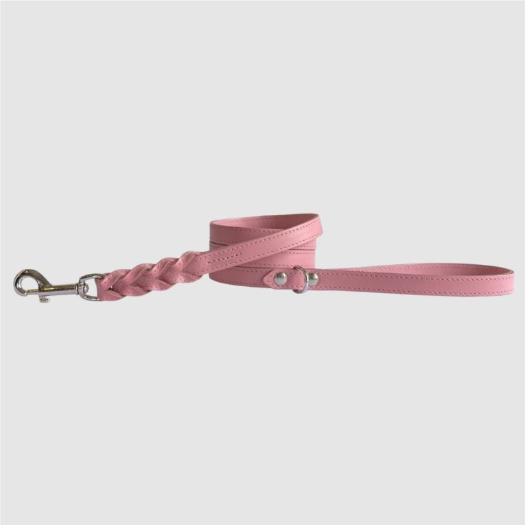 leather braided dog leash blush