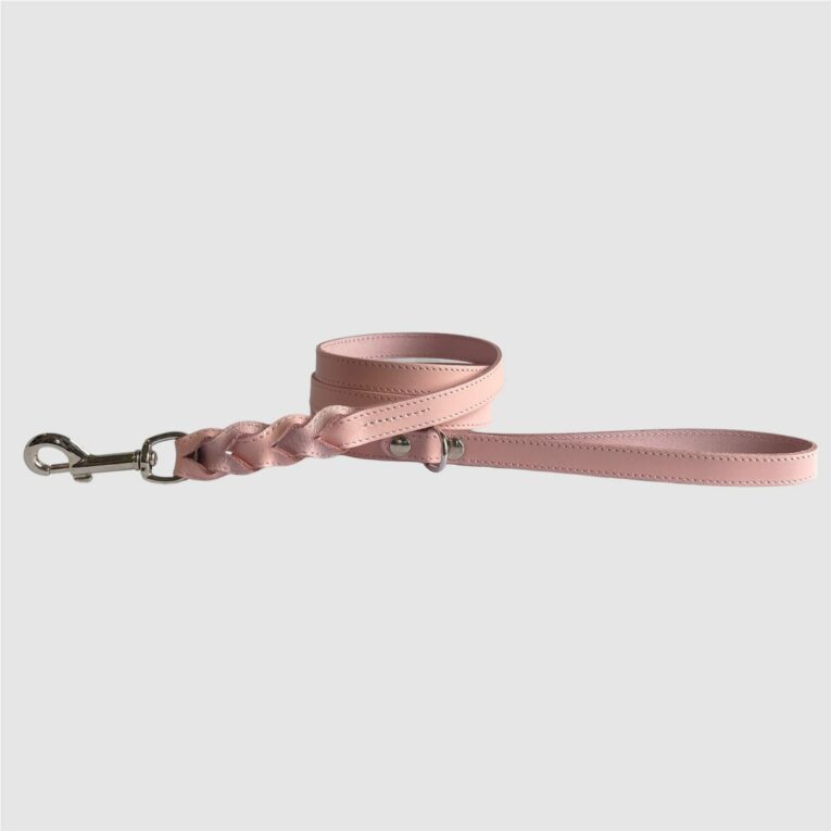 leather braided dog leash pink