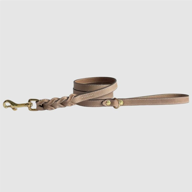 leather braided dog leash beige