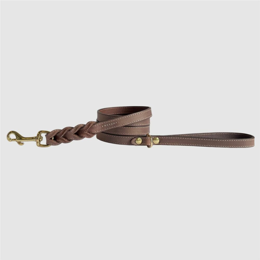 leather braided dog leash brown