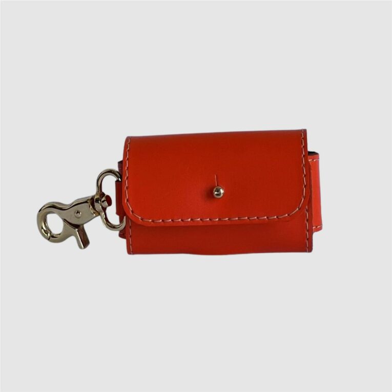 Leather poop bag holder orange