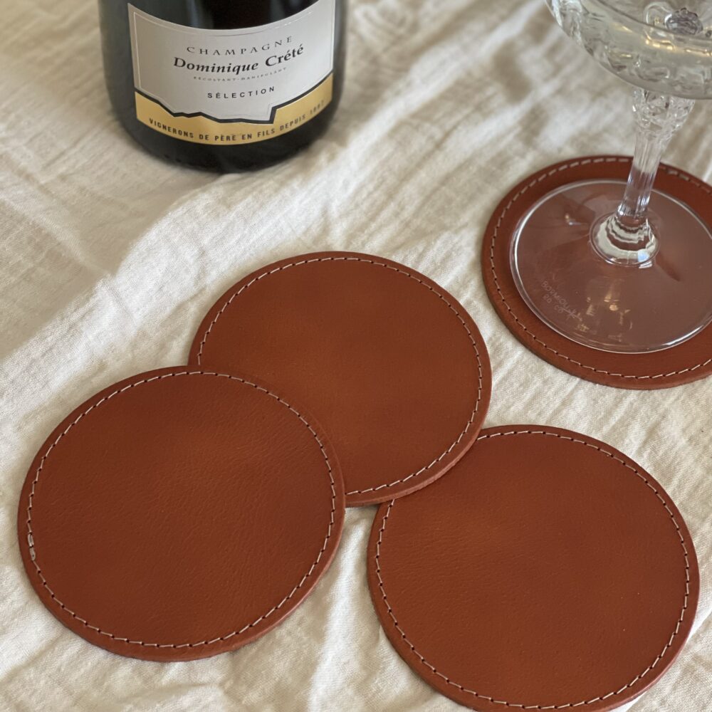 Rigid leather coaster Cognac (set 4 pcs.) - Image 2